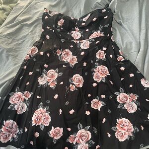 Torrid Black Skater Dress with Pink Floral Pattern